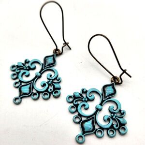 Plunder | Turquoise Enamel Metal Filigree Earrings 2" Long Plunder Aspen